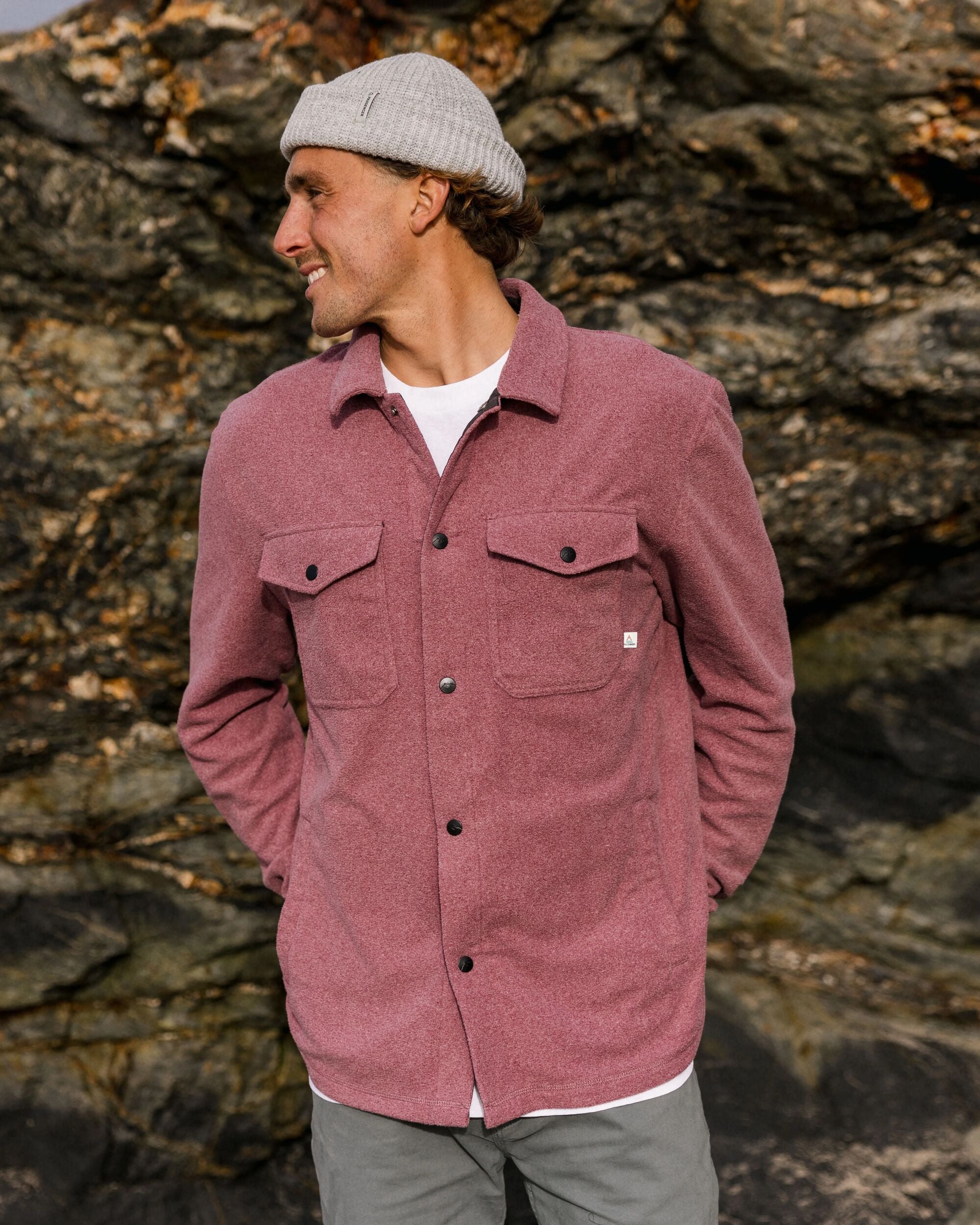 Maple Recycled Polar Fleece Shirt - Wine Marl - Lifestyle