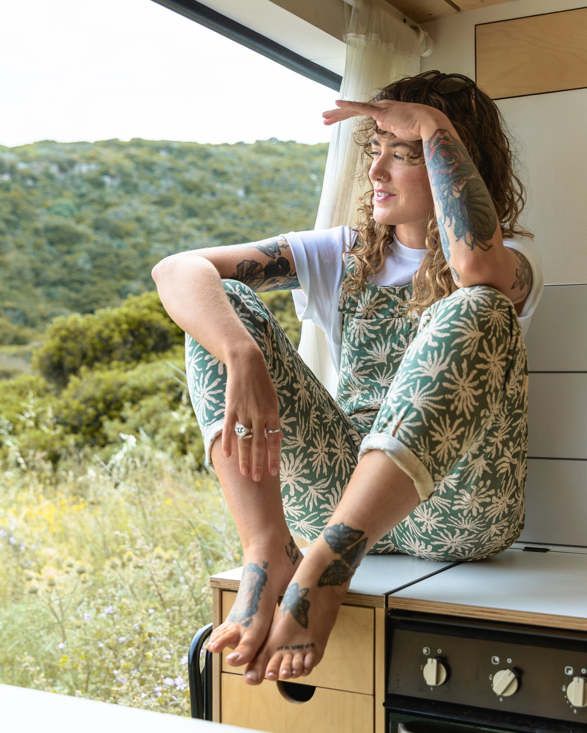 Meadows Organic Cotton Cord Dungarees - Seaweed Pistachio - Lifestyle