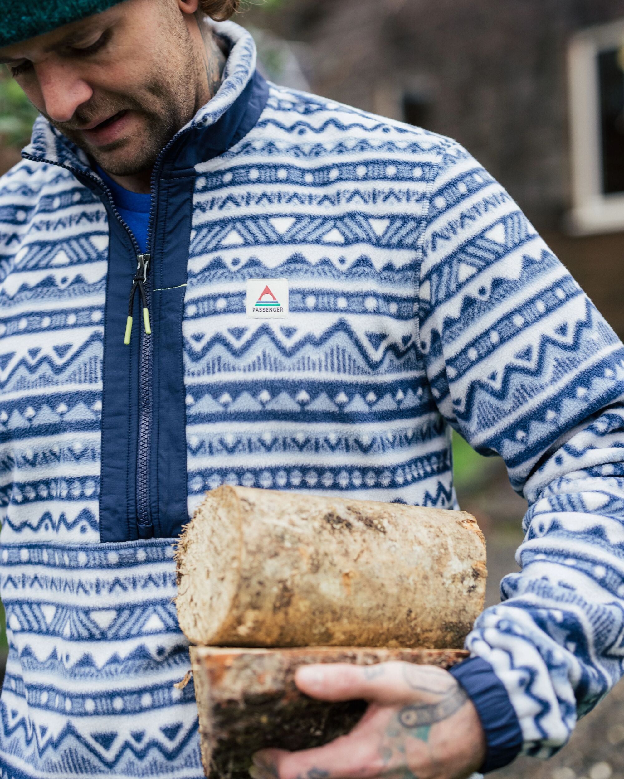 Ebb Recycled Polar Fleece - Mountain Geo Grey Blue - Lifestyle