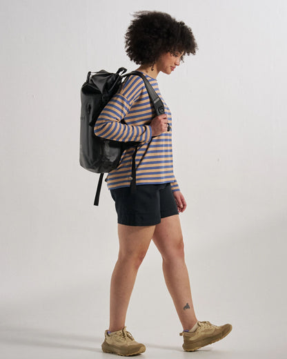 Panorama Striped LS T-Shirt - Faded Denim/Orange Peach Stripe - Studio Model