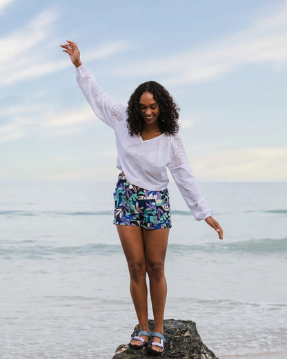 Flurry LS Woven Top - White - Lifestyle