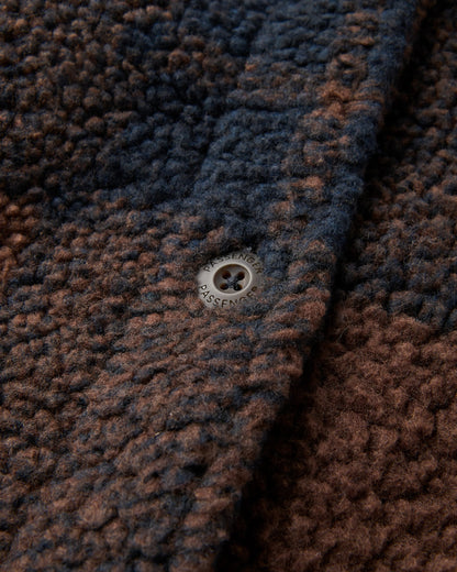 Cloudy Recycled Sherpa Fleece Shirt - Chestnut/Deep Navy Check - Flatlay