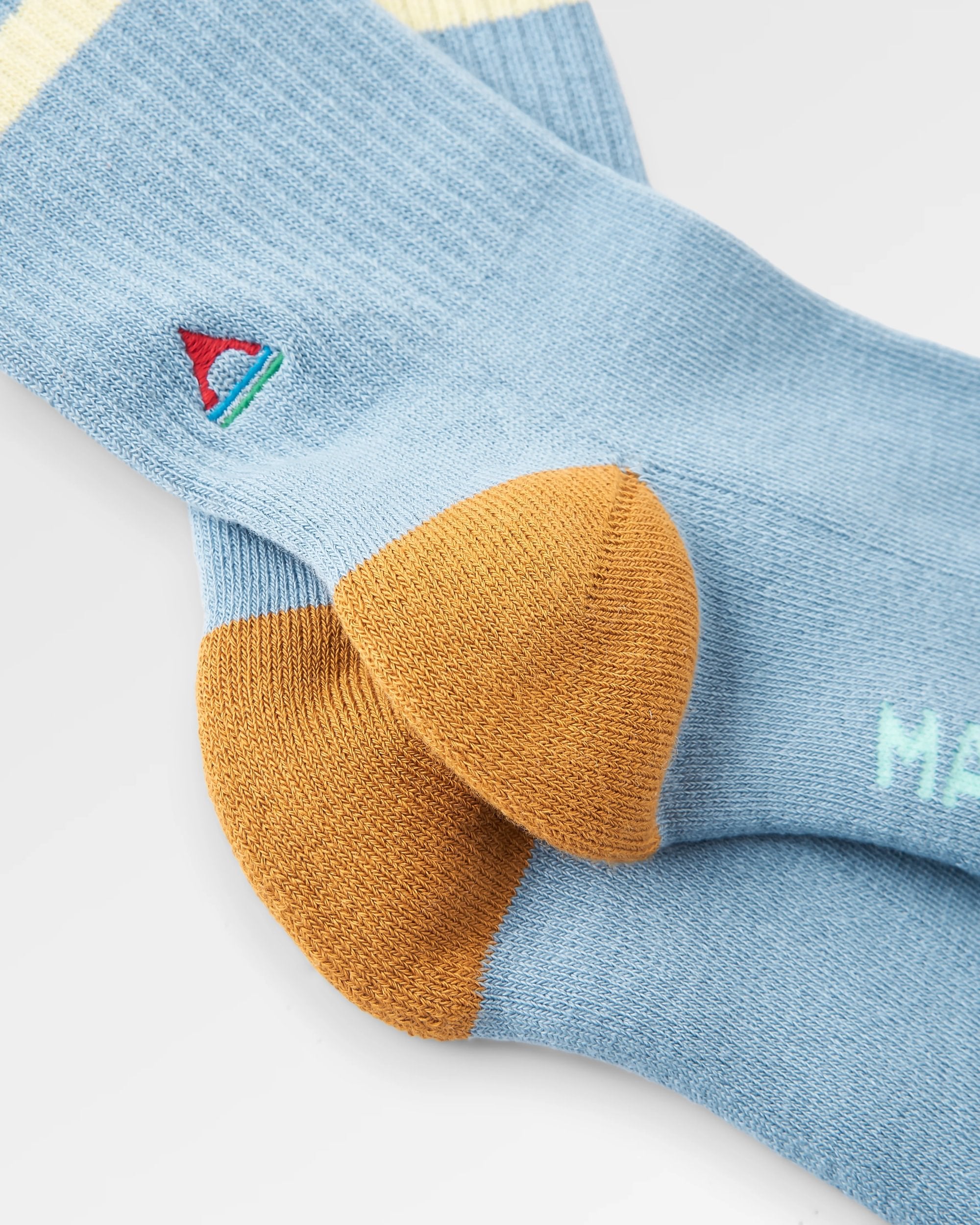 Organic Midweight Crew Socks - Faded Denim - Flatlay
