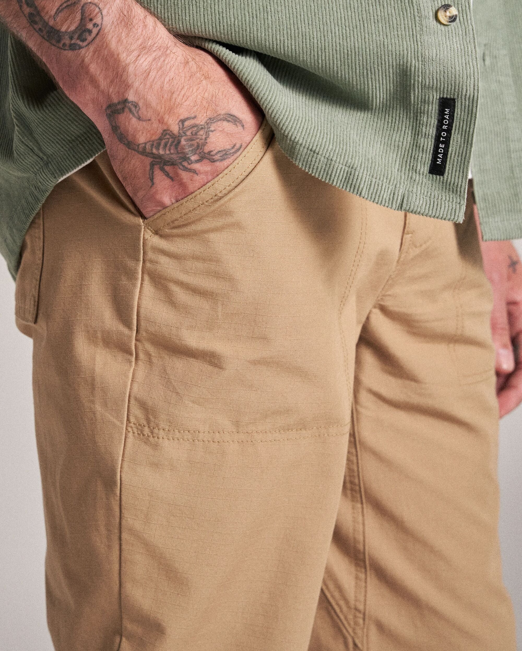 Rif-Raf Organic Cotton Ripstop Trouser - Biscuit - Studio Model