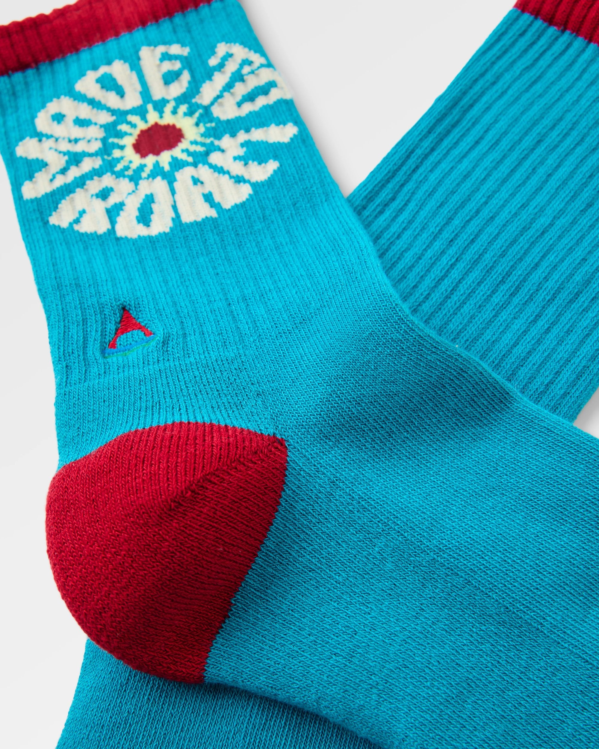 Made to Roam Graphic Crew Socks - Ocean Teal - Flatlay