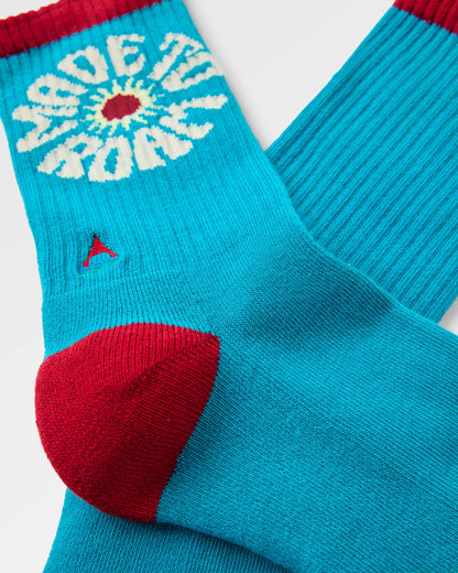 Made to Roam Graphic Crew Socks - Ocean Teal - Flatlay