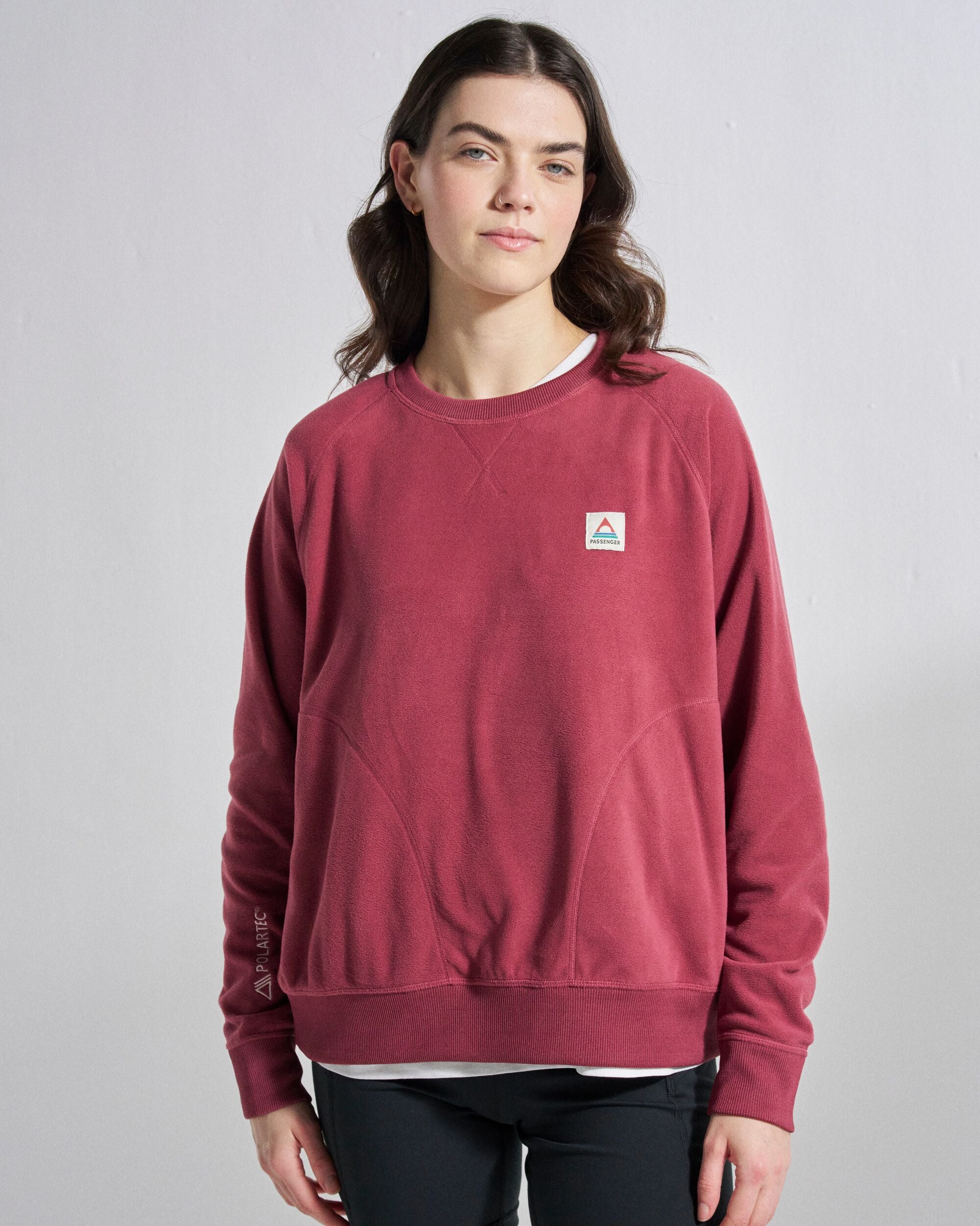 Ayla Micro Polartec® Crew Fleece - Maroon - Studio Model