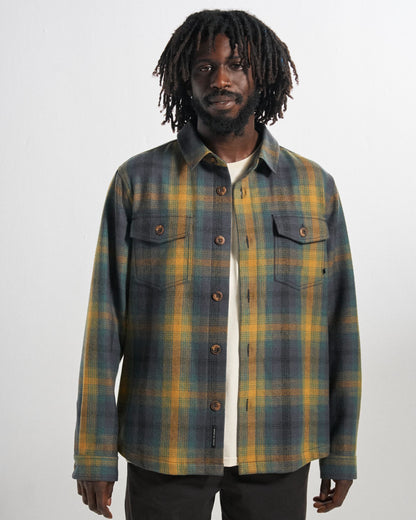 Barren Wool Blend Overshirt - Dusty Ochre/Charcoal Check - Studio Model