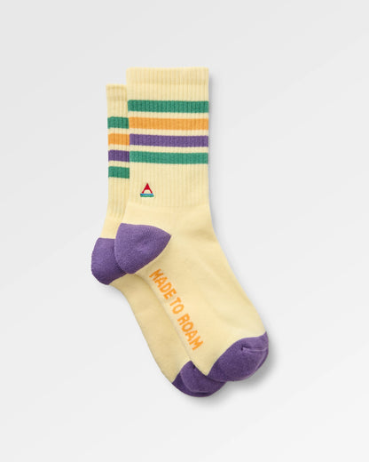 Organic Midweight Crew Socks - Pale Yellow - Flatlay