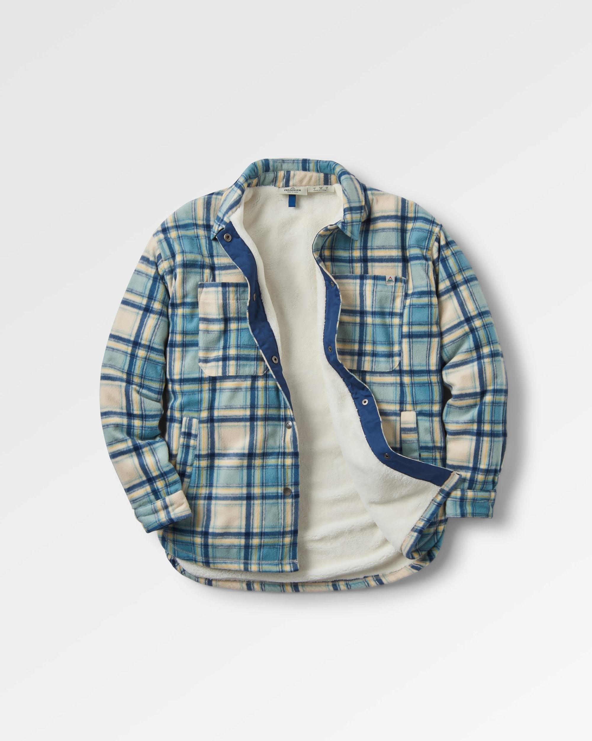 Orion Recycled Sherpa-Lined Polar Fleece Shirt - Oatmeal/Arctic Check - Flatlay