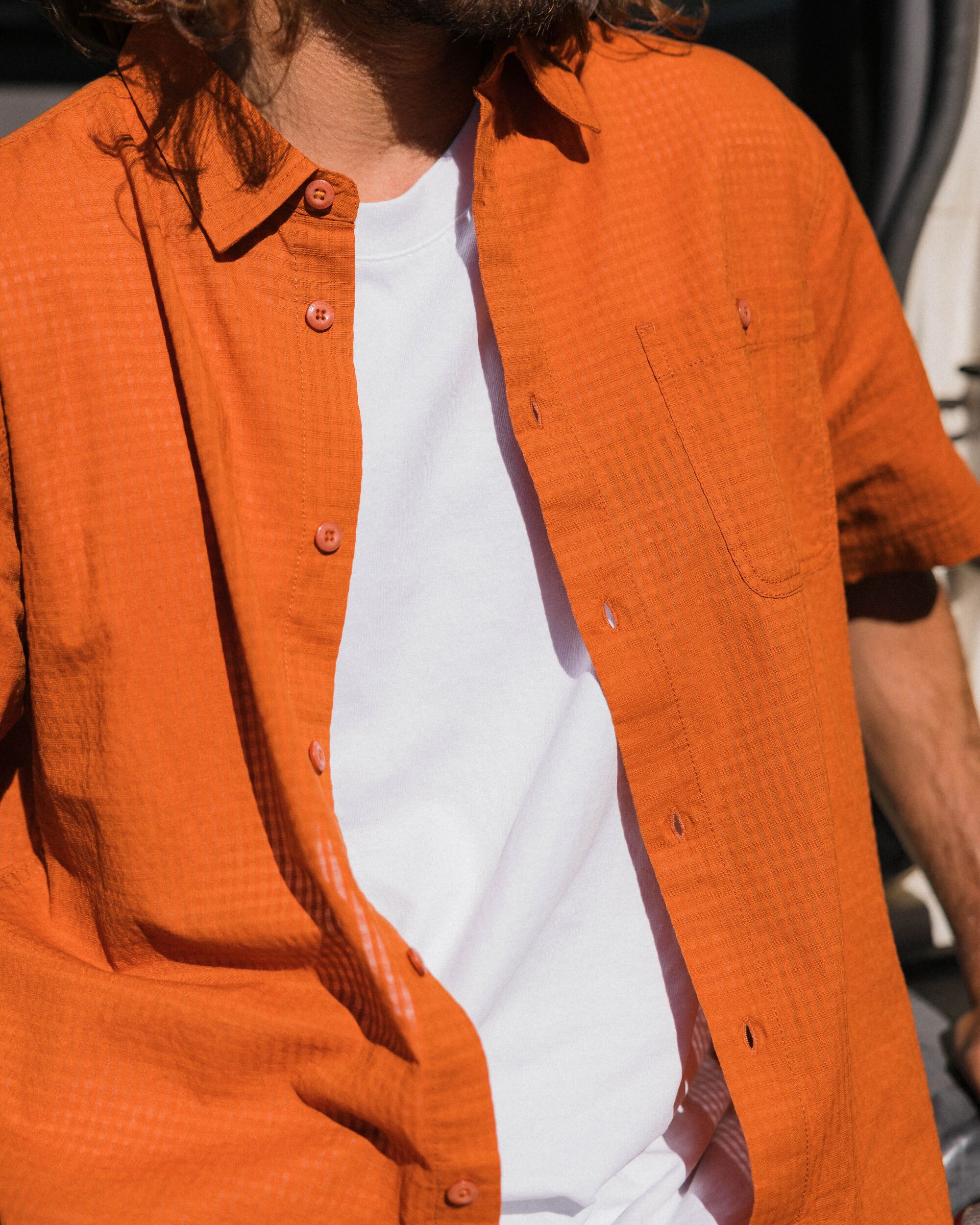 Chill Textured Short Sleeve Shirt - Sunset Orange - Lifestyle