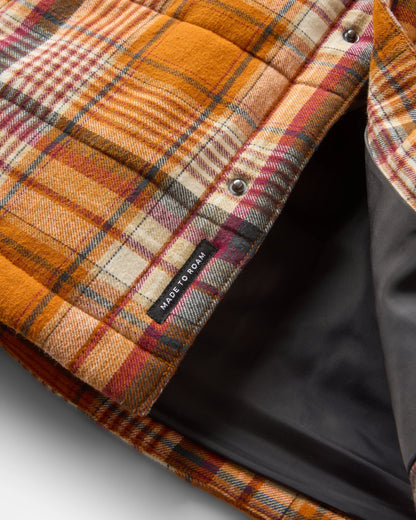Taranaki Quilted Overshirt - Retro Orange Check - Flatlay