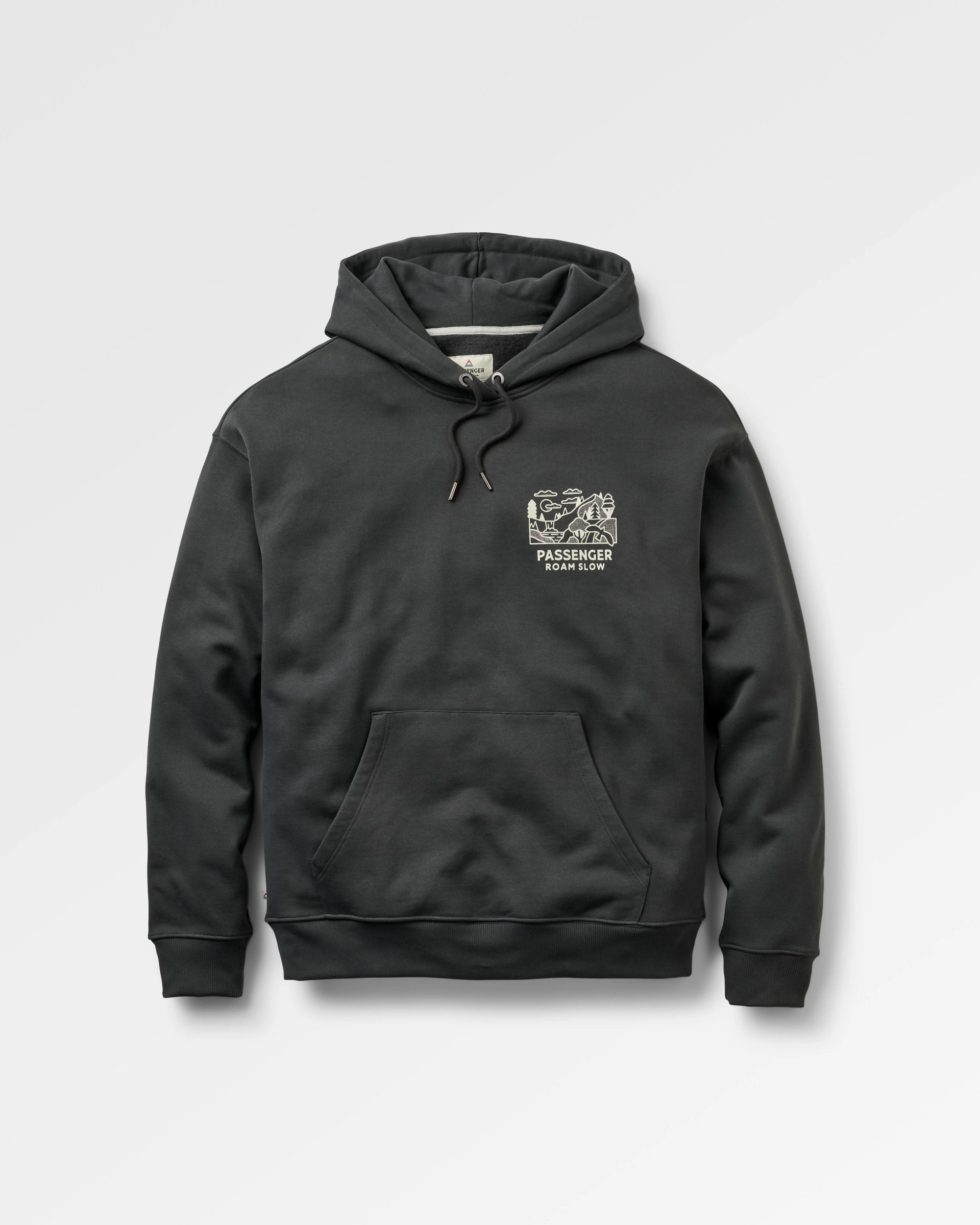 Roam Slow Men's Recycled Cotton Hoodie - Black - Flatlay