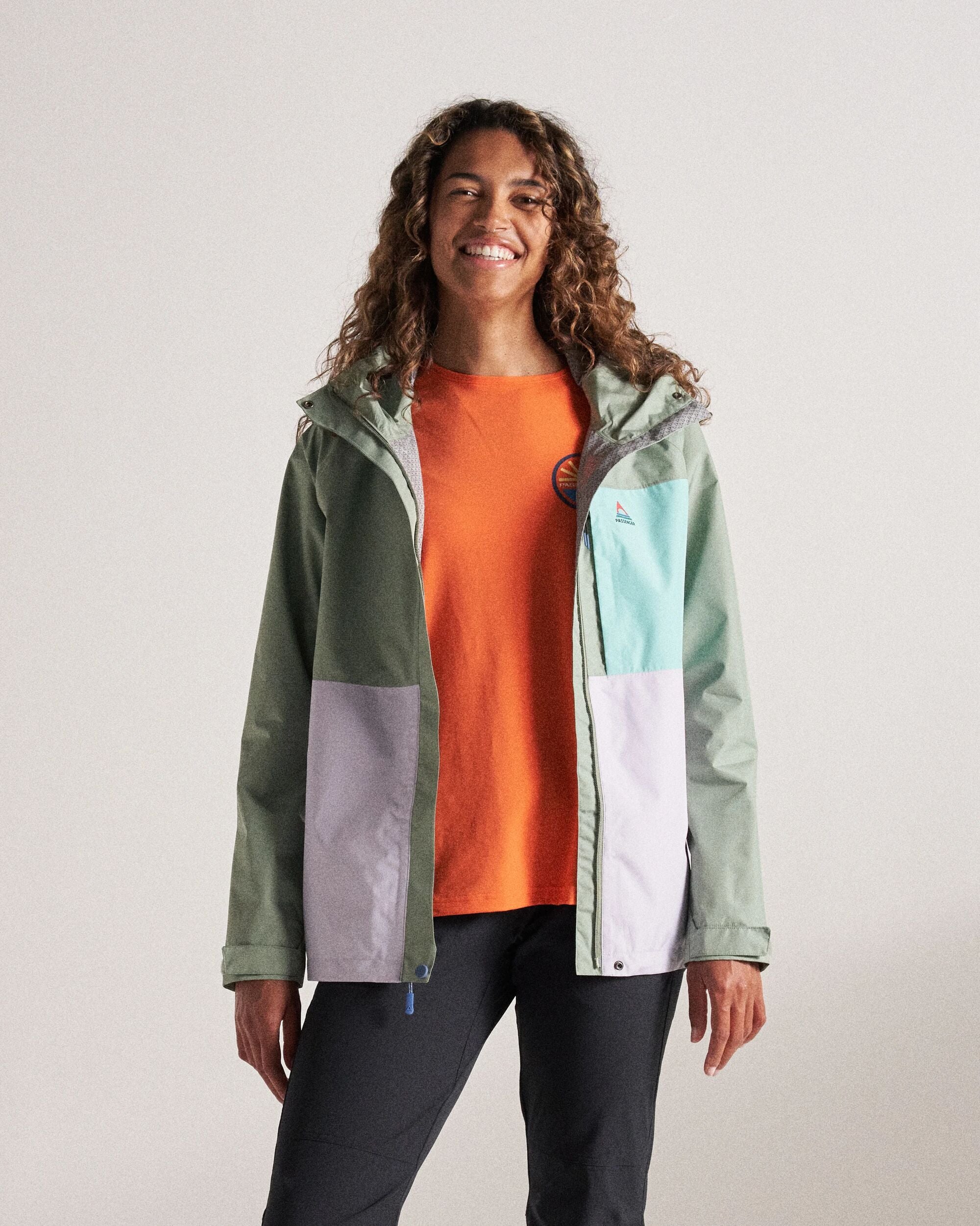 Trailscape Women's Recycled Waterproof Jacket - Pistachio/Lilac Mist/Aqua - Studio Model