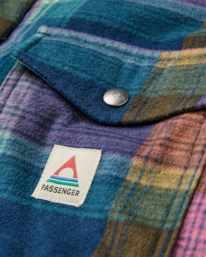 East Recycled Polar Fleece Shirt - Rich Navy Multi Check - Flatlay