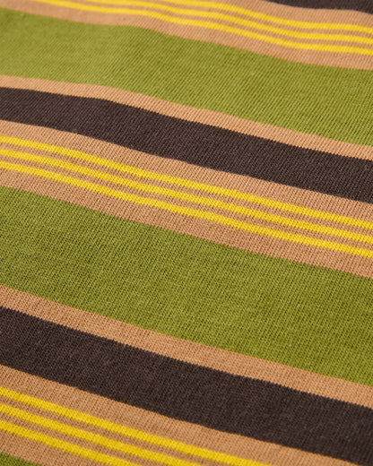 Retro Recycled Cotton Relaxed Fit T-Shirt - Khaki Multi Stripe - Flatlay