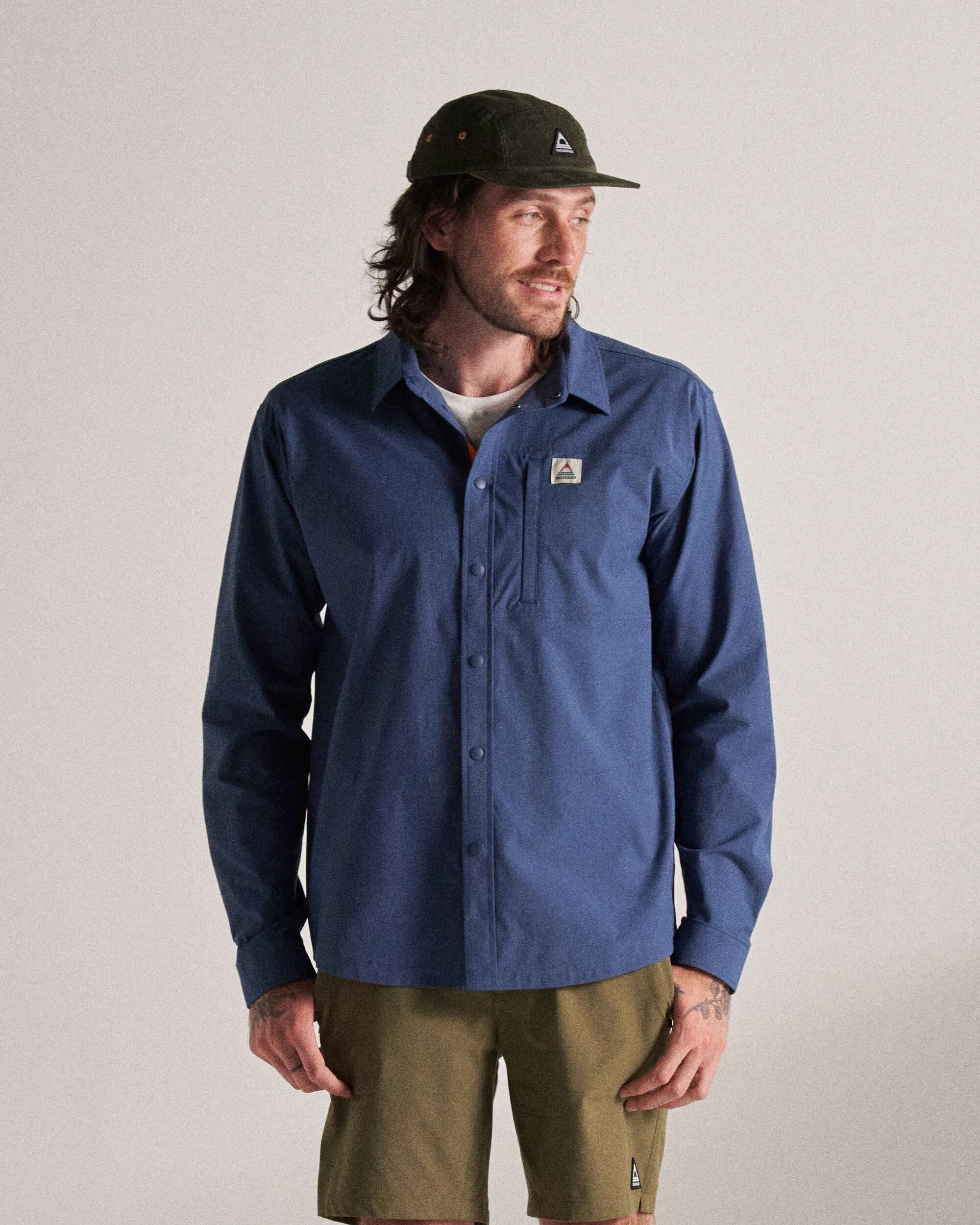 Traveller Stretch Shirt - Dark Denim - Studio Model