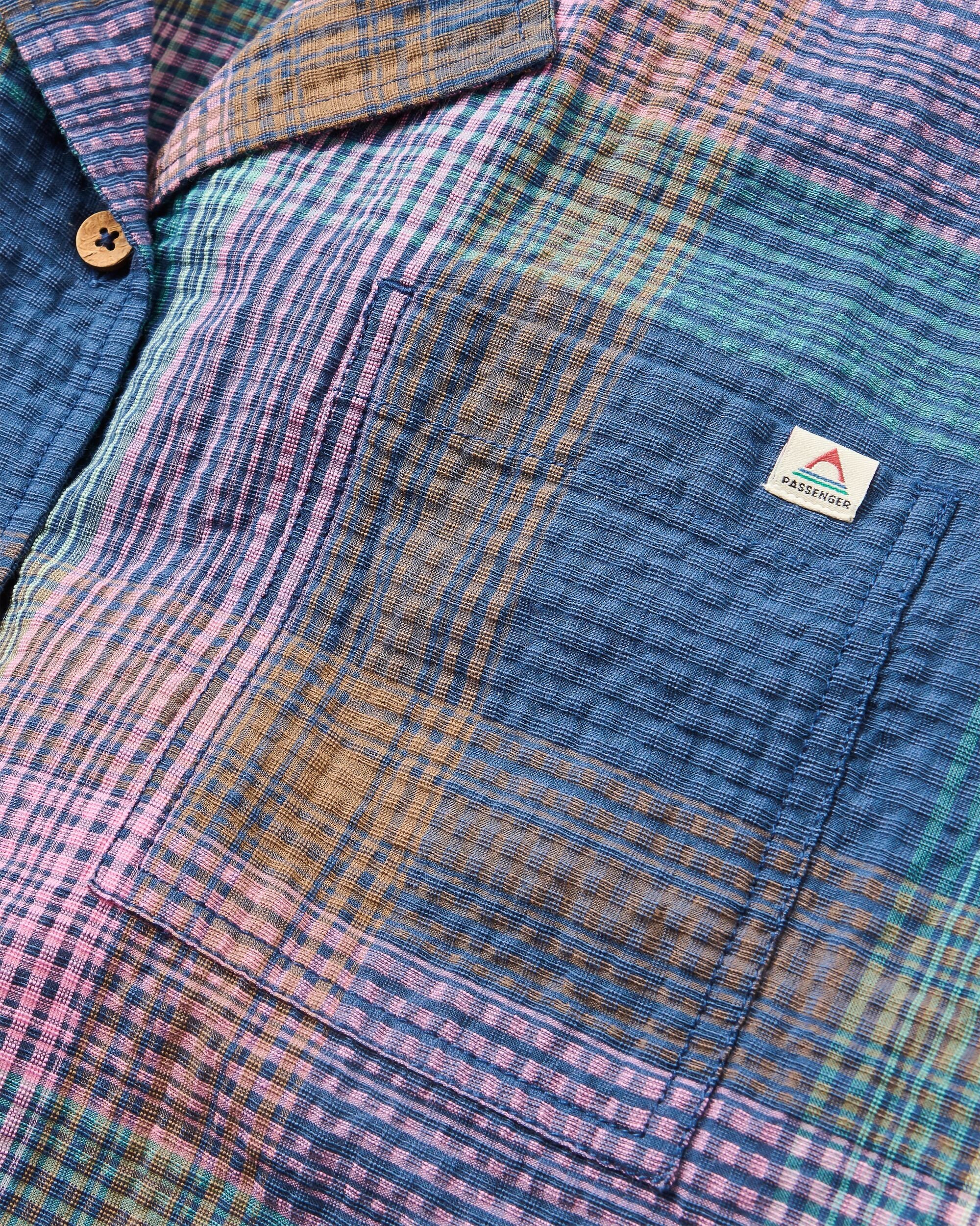 Arden Organic Cotton Short Sleeve Shirt - Rich Navy Multi Check - Flatlay