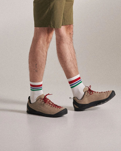 Organic Midweight Crew Socks - White/Greenlake - Studio Model - Male