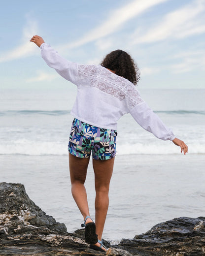 Flurry LS Woven Top - White - Lifestyle