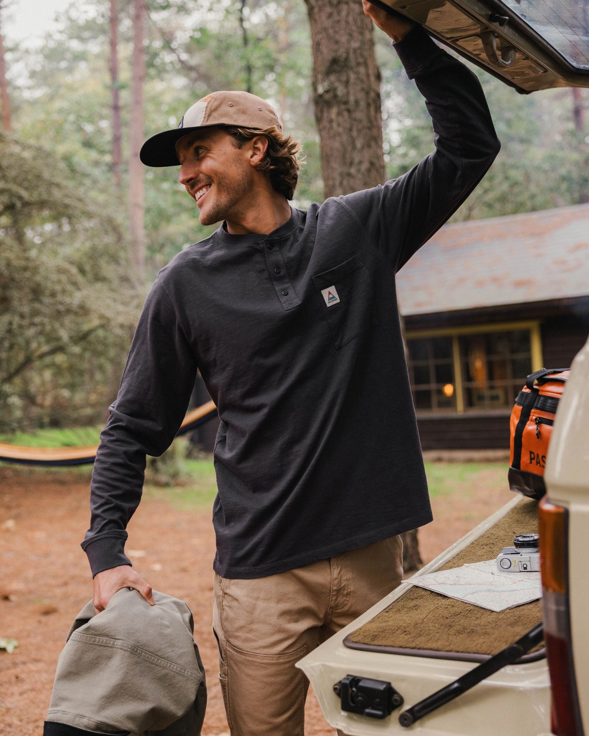 Headland LS Slub Henley - Faded Black - Lifestyle