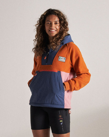 Alexander Recycled Hooded Polar Fleece - Dark Denim/Sunset Orange - Studio Model