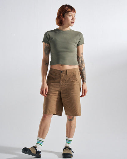 Out There Ribbed Cropped T-Shirt - Dusty Olive - Studio Model
