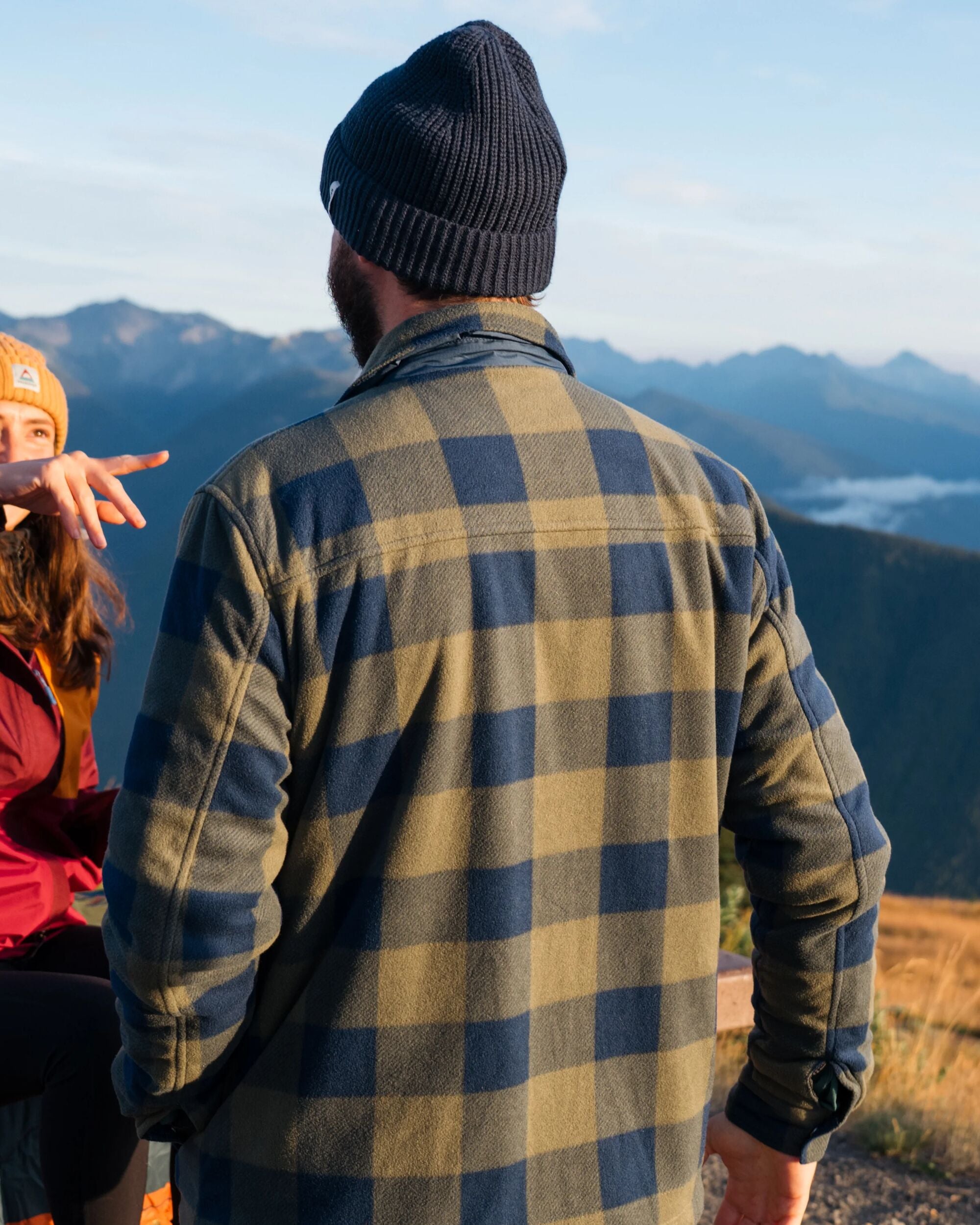 Firelight Sherpa Lined Overshirt - Dusty Olive/Dark Denim Check  - Lifestyle