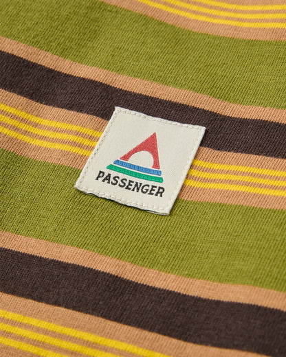 Retro Recycled Cotton Relaxed Fit T-Shirt - Khaki Multi Stripe - Flatlay