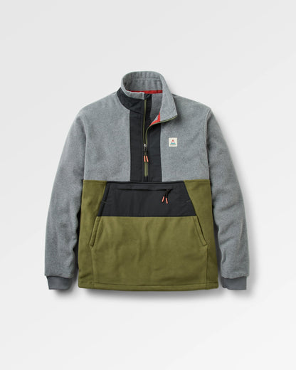 Woodland Hoodless Recycled Polartec® Fleece - Grey Marl/Khaki - Flatlay