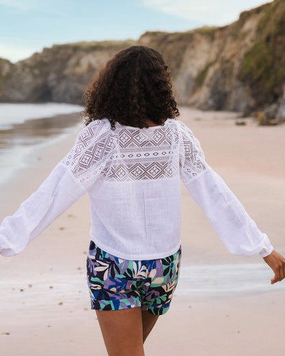 Flurry LS Woven Top - White - Lifestyle