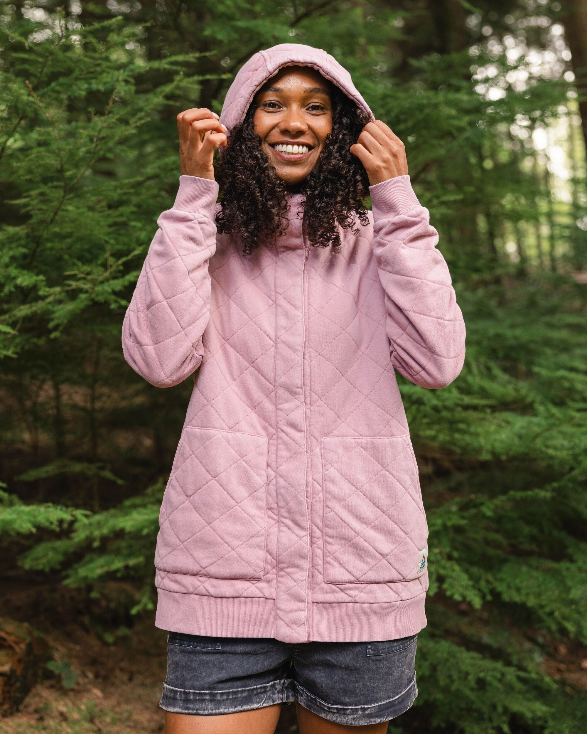 Clementine Recycled Quilted Popper Up Hoodie - Pink Haze - Lifestyle