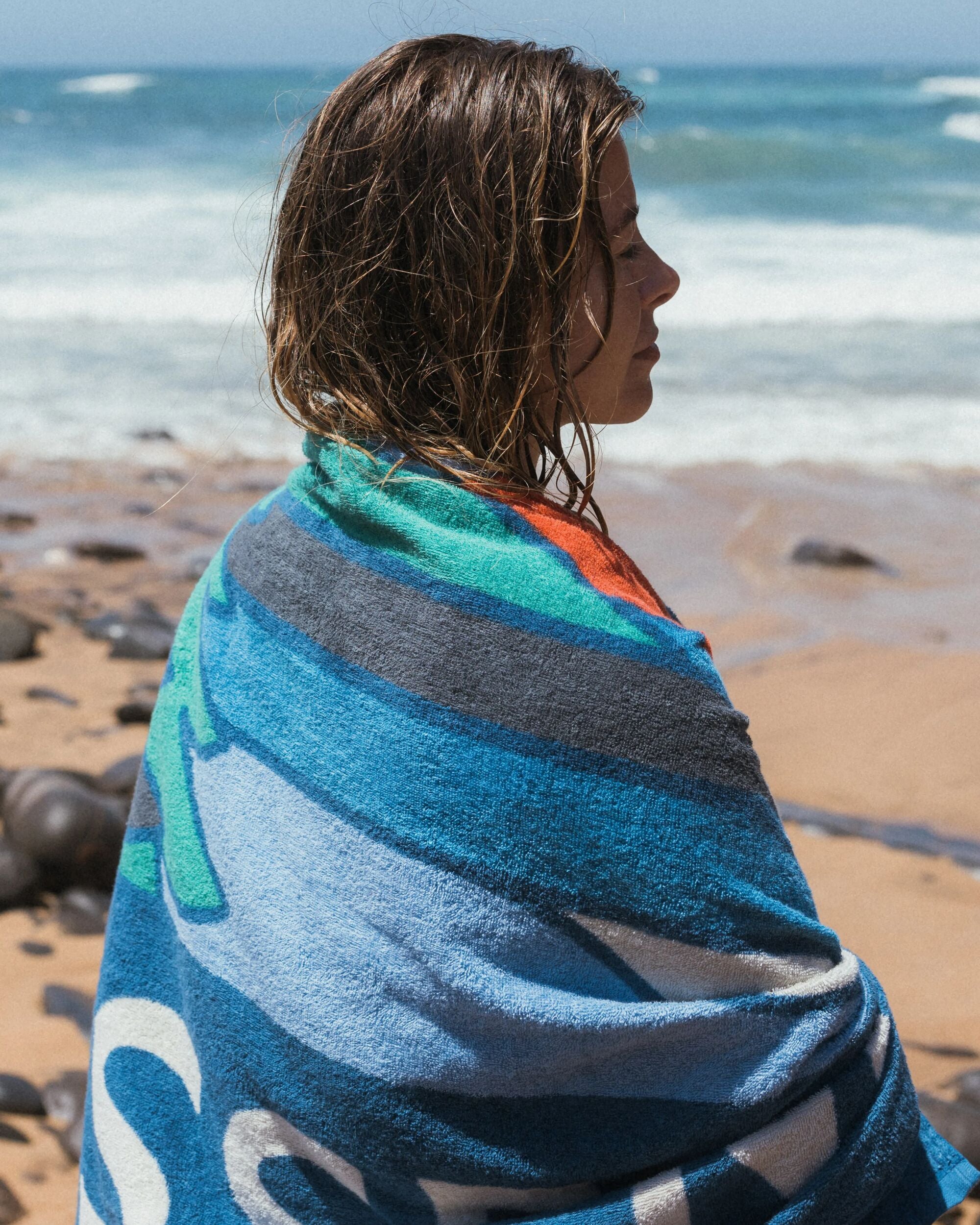 Tideline Organic Cotton Beach Towel - Dark Denim - Lifestyle - Female