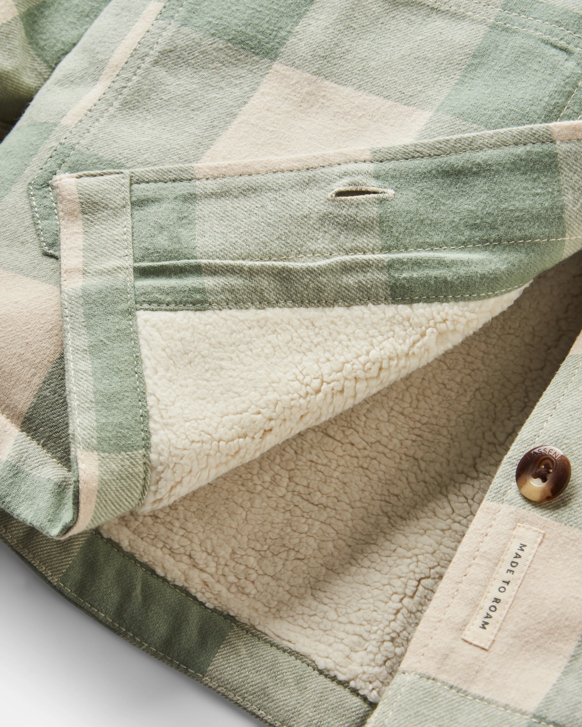 Flint Organic Cotton Overshirt - Pistachio Buffalo Check - Flatlay