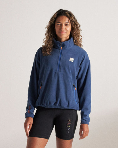 Ayla Recycled Micro Polartec® Fleece - Dark Denim - Studio Model