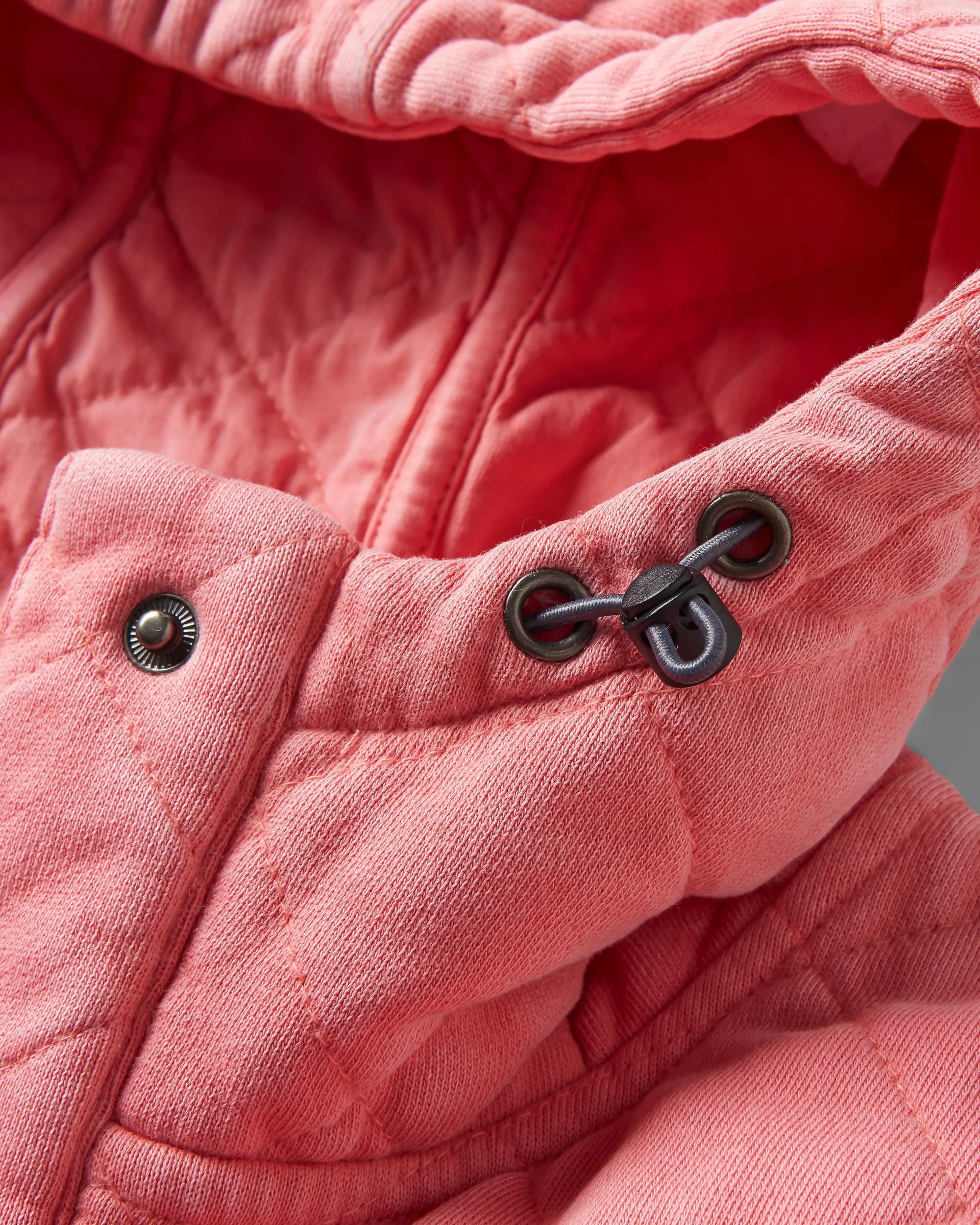 Clementine Recycled Quilted Popper Up Hoodie - Shell Pink - Flatlay
