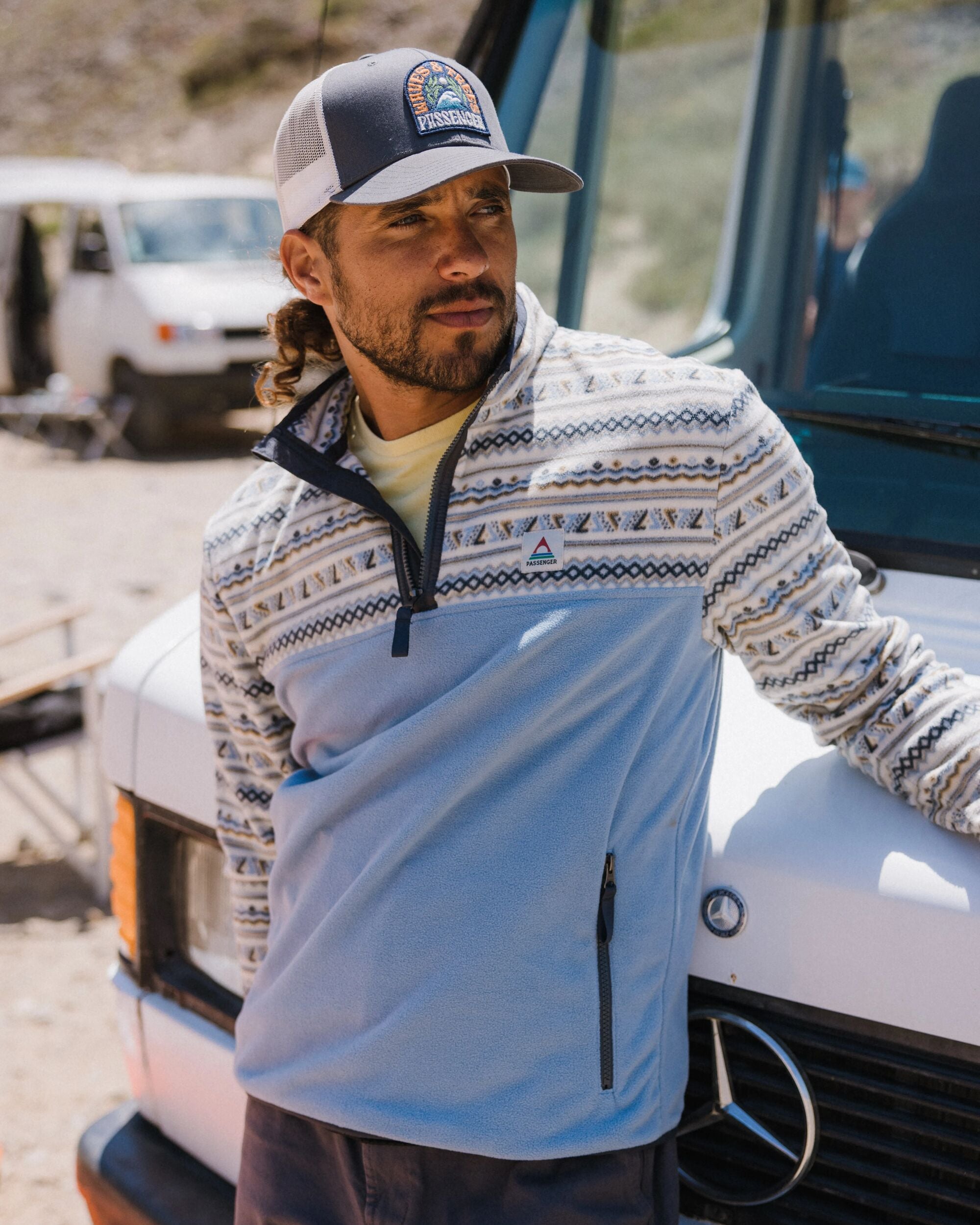 Set Off Recycled Polar 1/4 Zip Fleece - Geo Stripe Birch  - Lifestyle