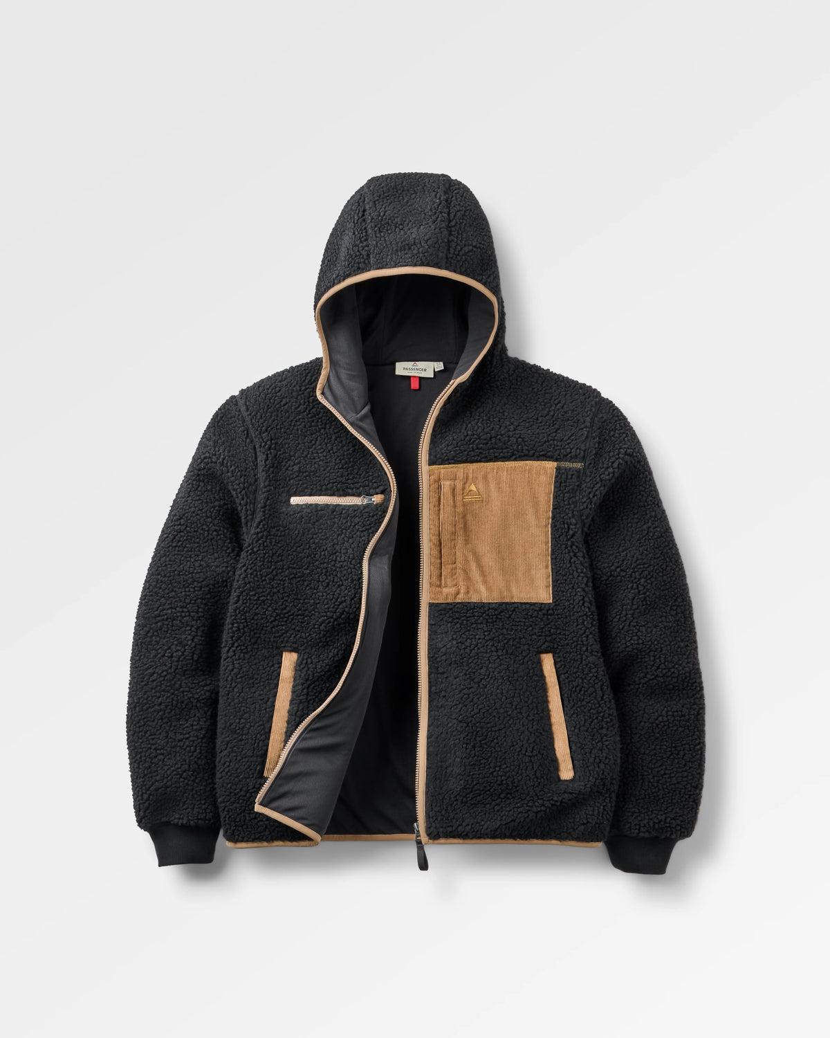 Trekker Hooded Deep Pile Sherpa Jacket - Black - Flatlay