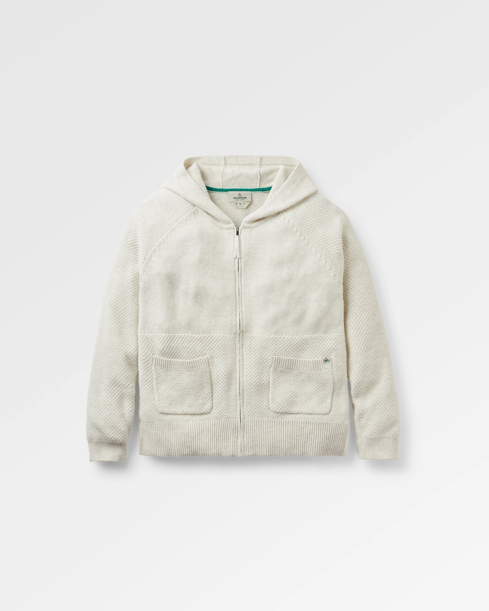 Cove Full Zip Organic Cotton Knitted Hoodie - Off White - Flatlay
