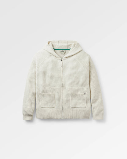 Cove Full Zip Organic Cotton Knitted Hoodie - Off White - Flatlay