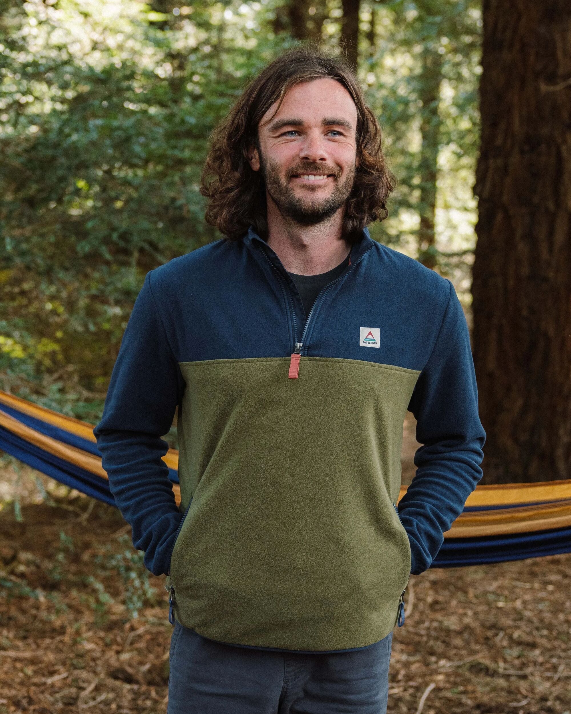 Set Off Recycled Polar 1/4 Zip Fleece - Rich Navy/Khaki - Lifestyle