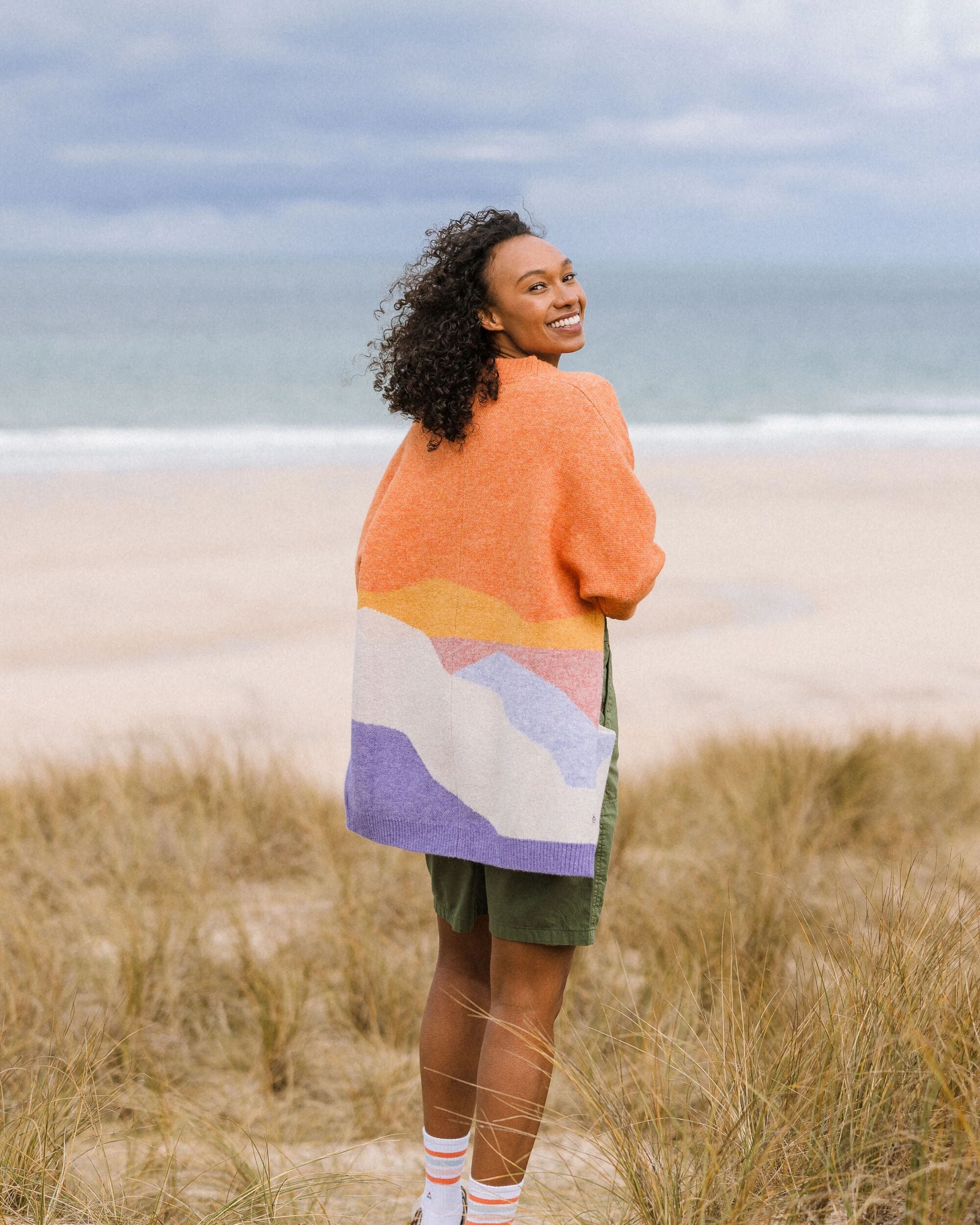 Scenic Recycled Long Knitted Cardigan - Scenic Sunrise Orange - Lifestyle