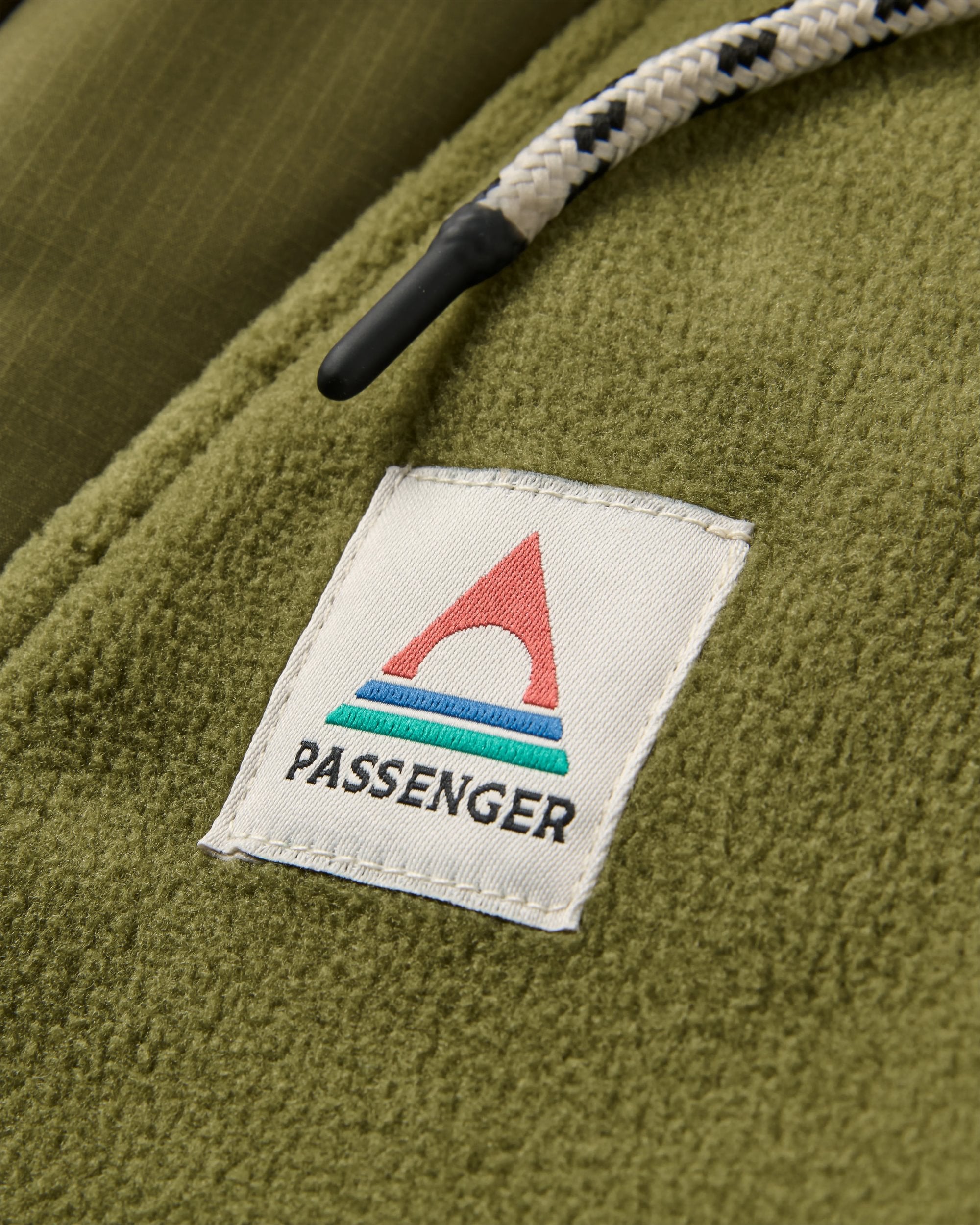 Woodland Hooded 1/2 Zip Recycled Polar Fleece - True Black/ Khaki - Flatlay