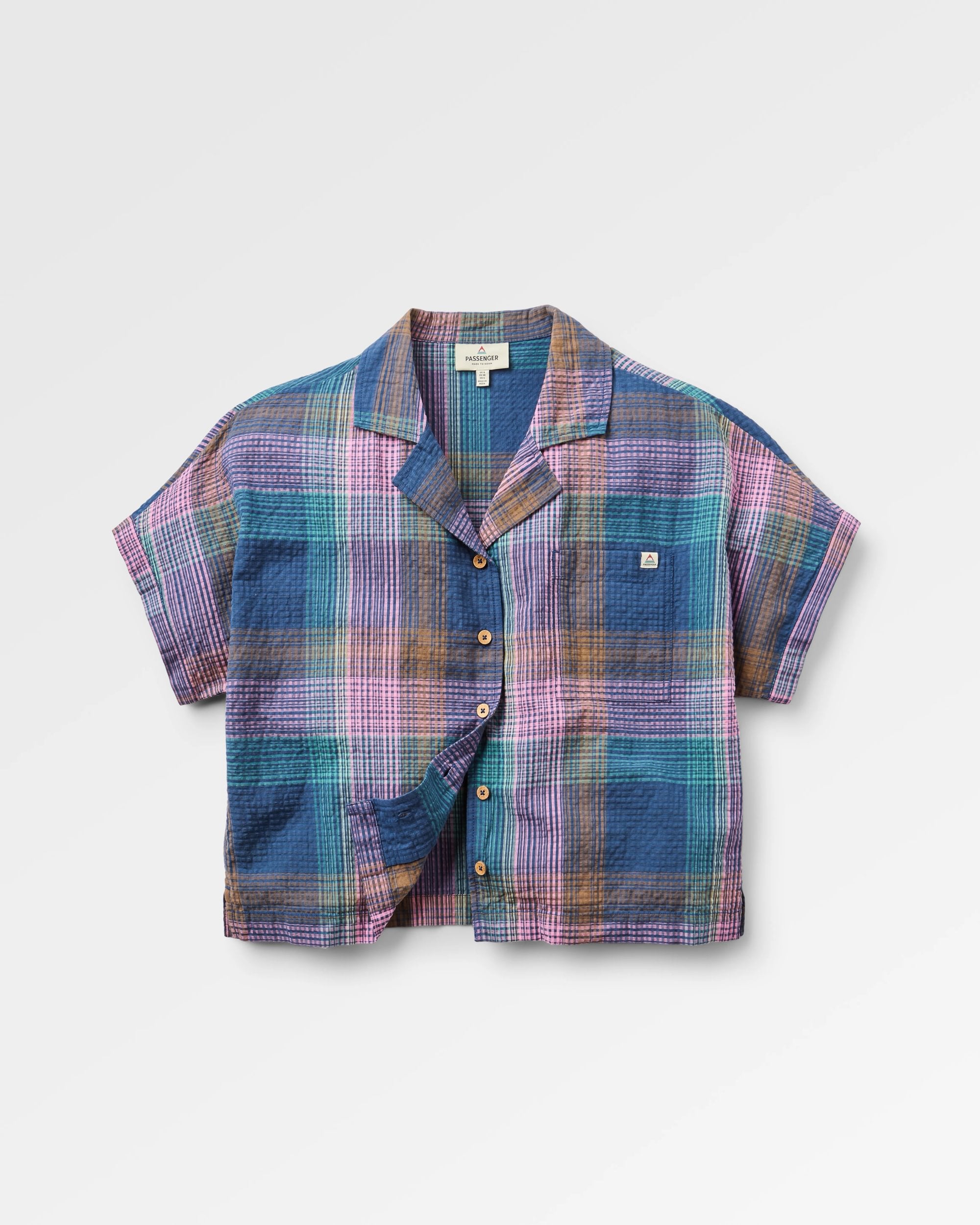 Arden Organic Cotton Short Sleeve Shirt - Rich Navy Multi Check - Flatlay