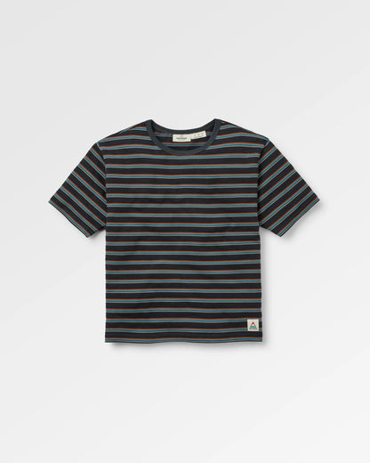 Retro Vibes Organic Cotton T-Shirt - Black Multi Stripe - Flatlay
