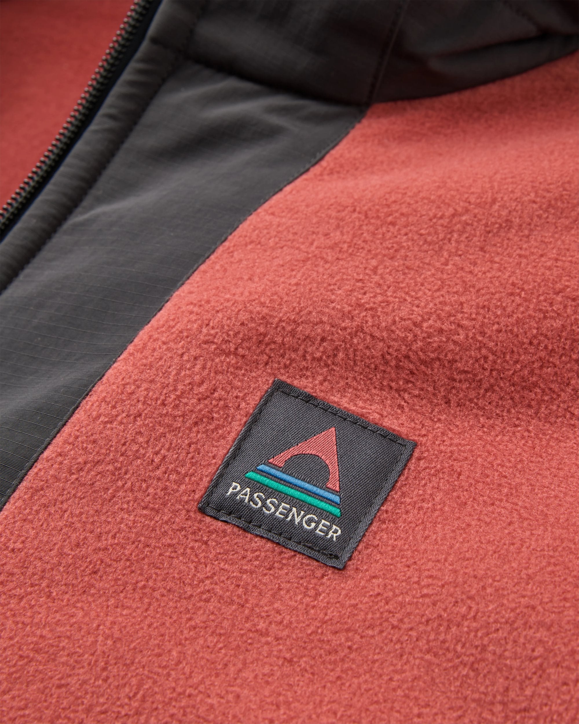 Woodland Hooded 1/2 Zip Recycled Polartec® Fleece - Redwood/Charcoal - Flatlay