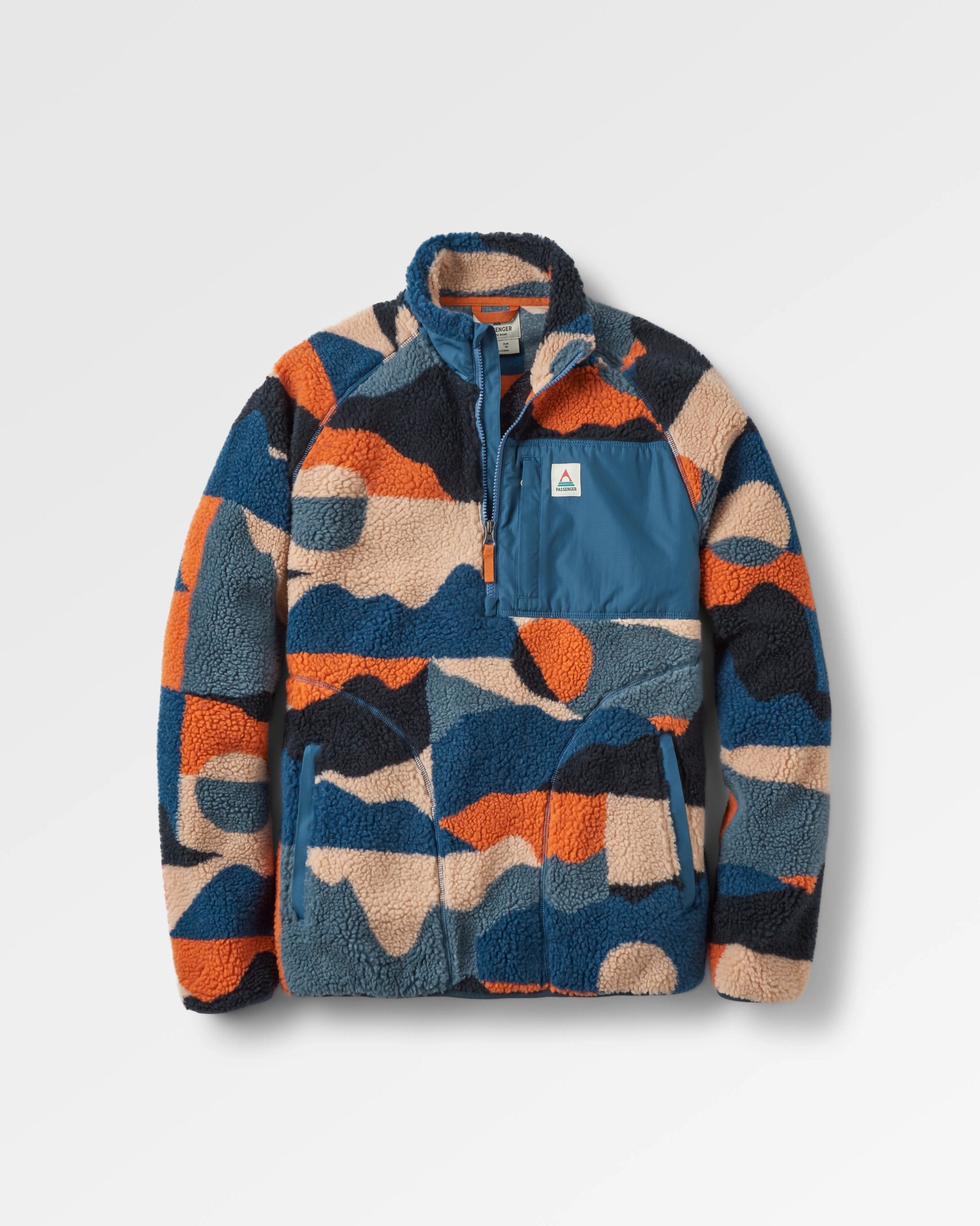 Offroad Recycled Sherpa 1/2 Zip Fleece - Vista Patchwork Dark Denim - Flatlay