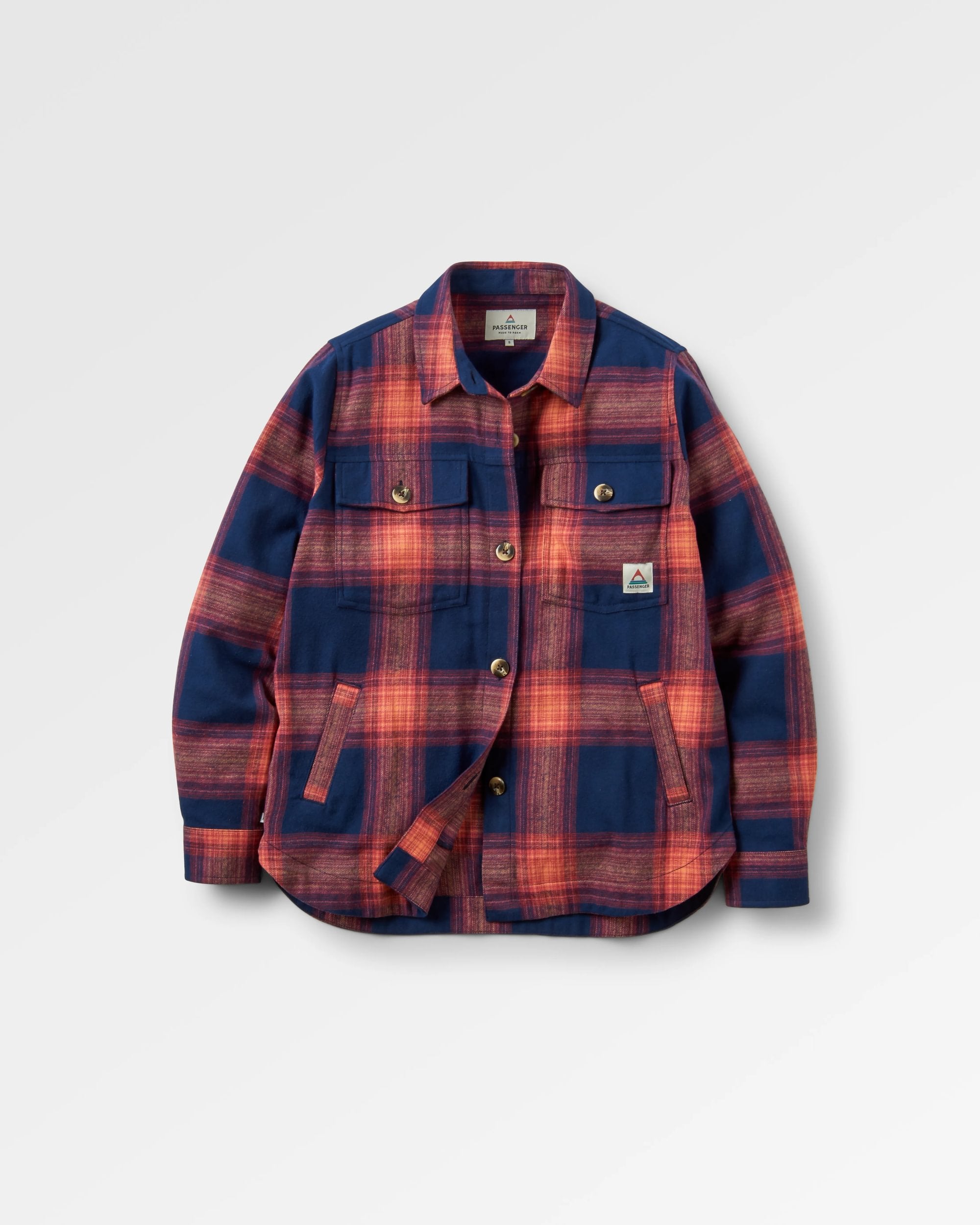 Stella Organic Cotton LS Shirt - Rich Navy/ Red Ochre Check - Flatlay