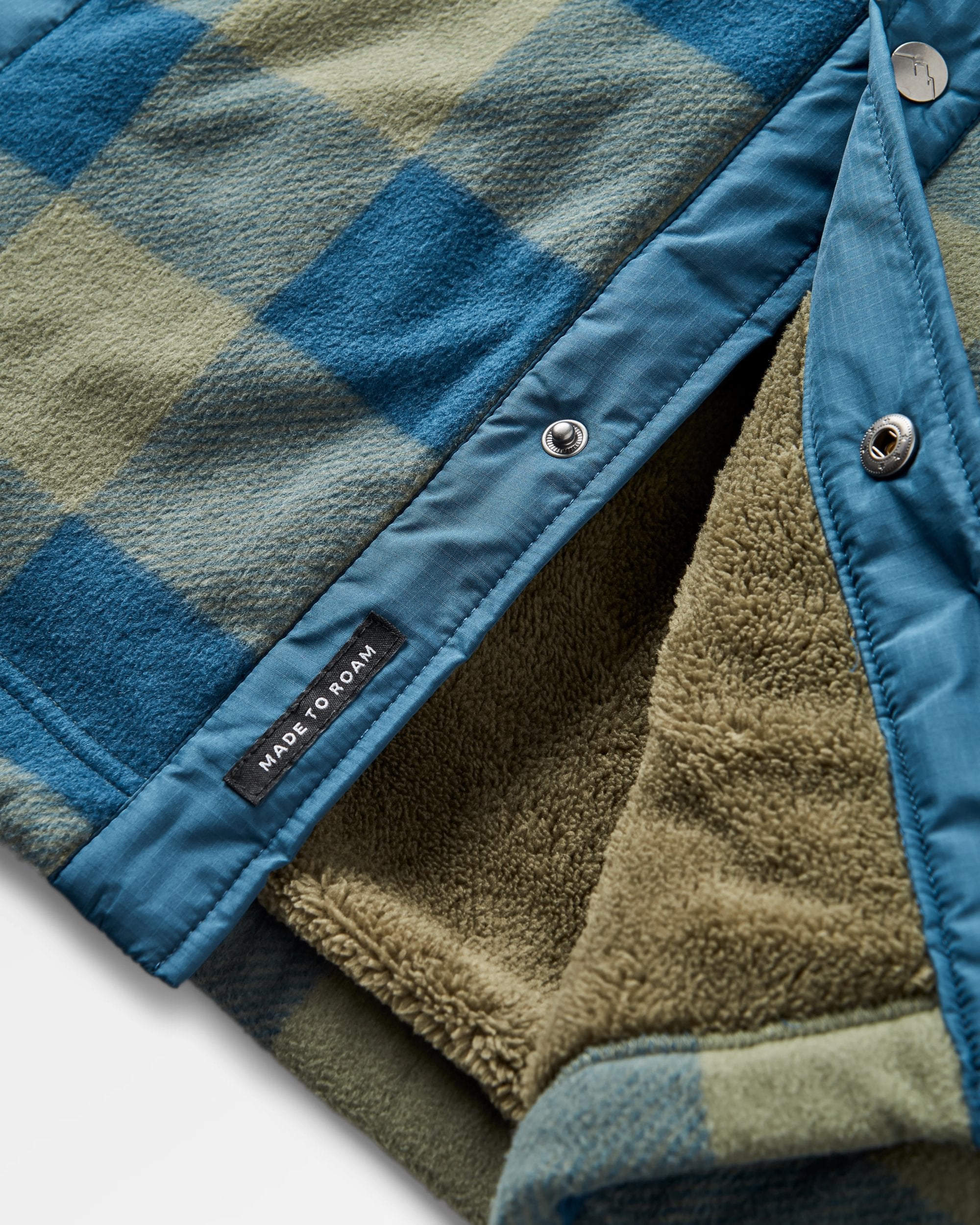 Firelight Sherpa Lined Overshirt - Dusty Olive/Dark Denim Check  - Flatlay