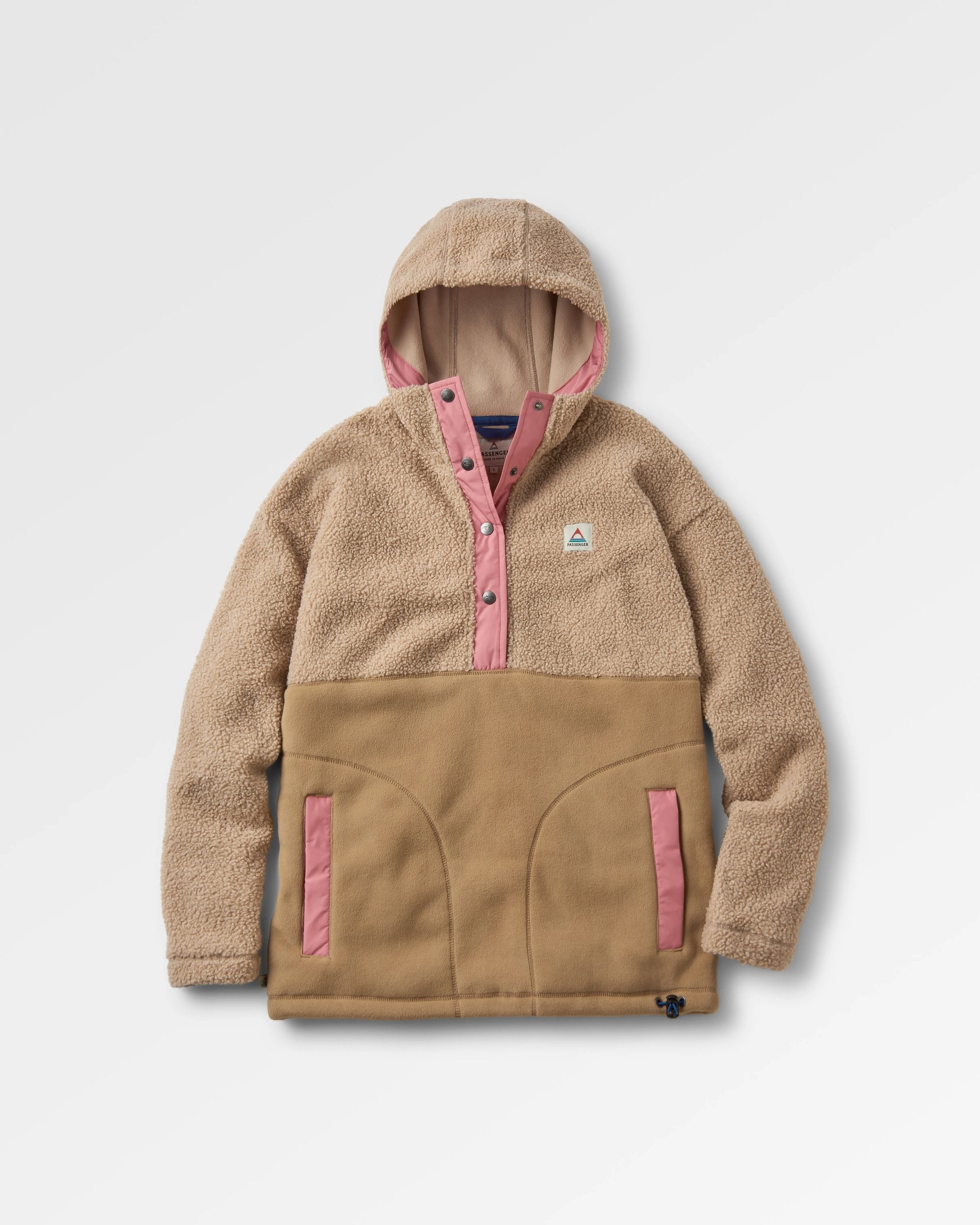 Calla Hooded Recycled Polar-Lined Fleece - Feather/Biscuit - Flatlay